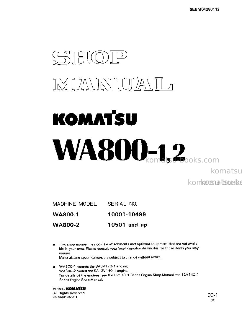 Komatsu wa800-2jpn Repair & maintenance cover