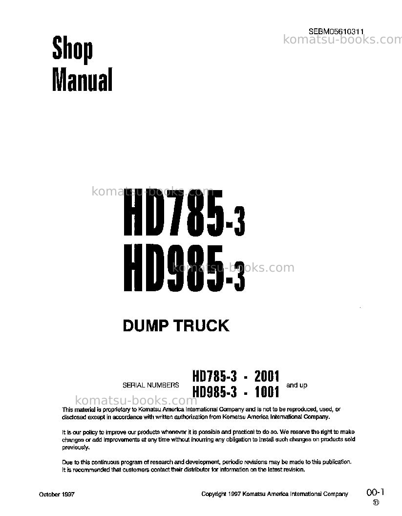 Komatsu hd785-3jpn Repair & maintenance cover Komatsu hd785-3jpn Repair & maintenance cover