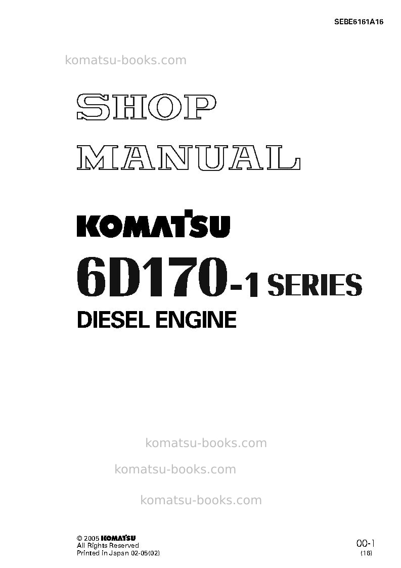 Komatsu 6d170-1jpn Repair & maintenance cover