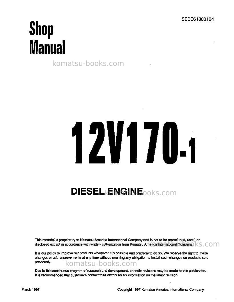 Komatsu 12v170-1jpn Repair & maintenance cover Komatsu 12v170-1jpn Repair & maintenance cover