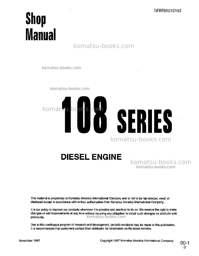 Komatsu 6d108-1jpn Repair & maintenance cover Komatsu 6d108-1jpn Repair & maintenance cover