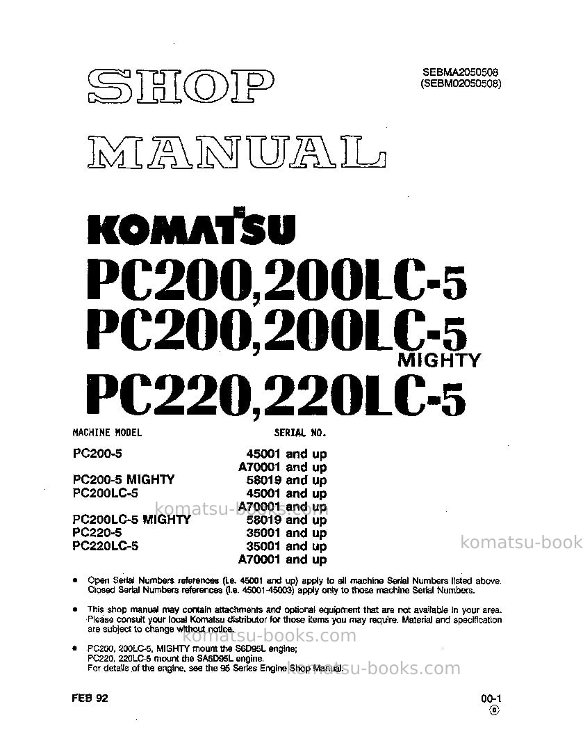 Komatsu pc200-5usa Repair & maintenance cover Komatsu pc200-5usa Repair & maintenance cover