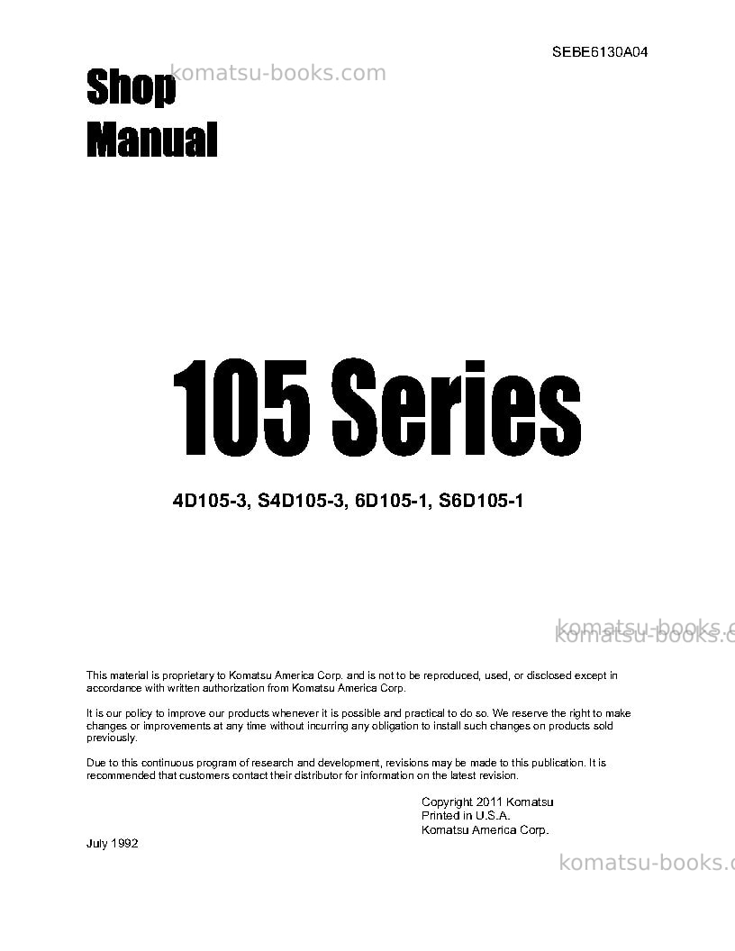 Komatsu 4d105-3jpn-eng. Repair & maintenance cover Komatsu 4d105-3jpn-eng. Repair & maintenance cover