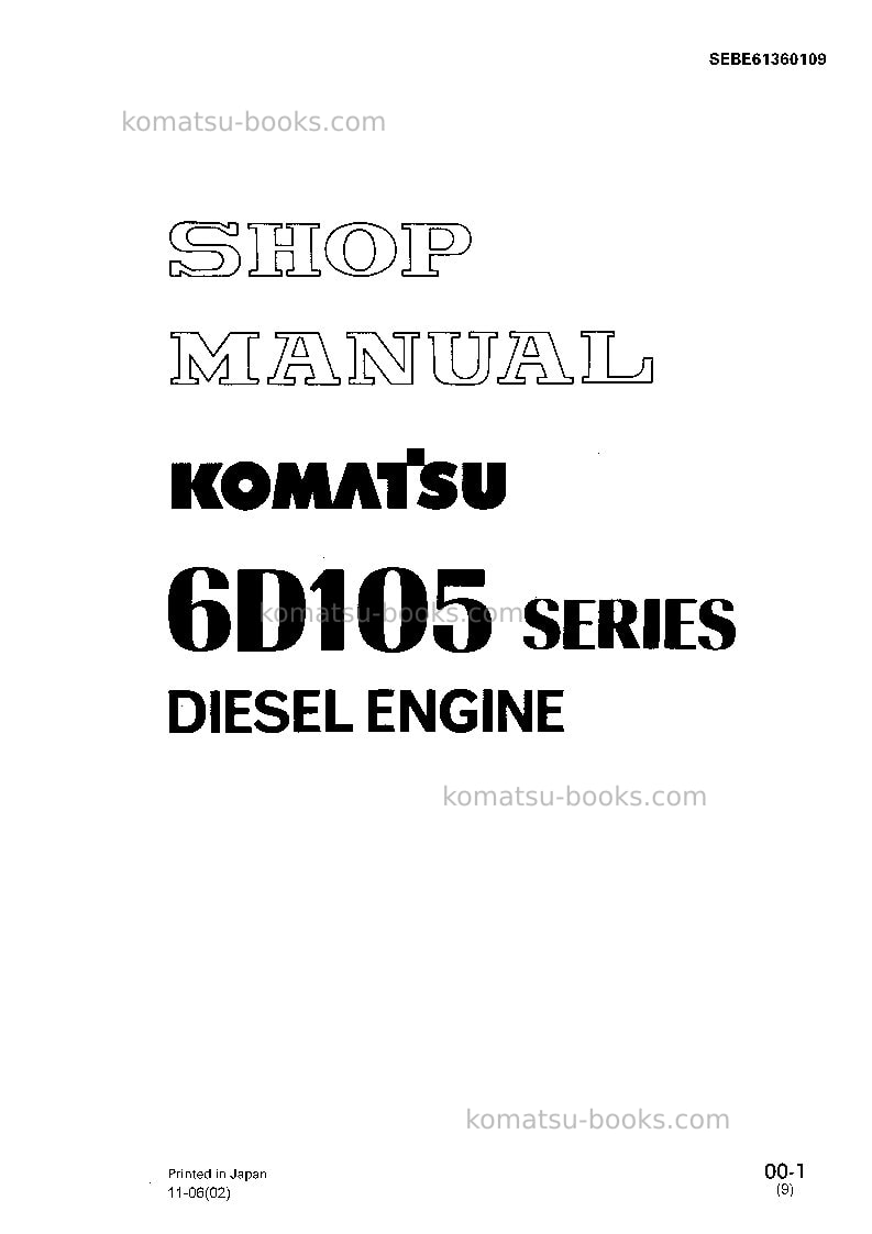 Komatsu 6d105-1jpn Repair & maintenance cover Komatsu 6d105-1jpn Repair & maintenance cover