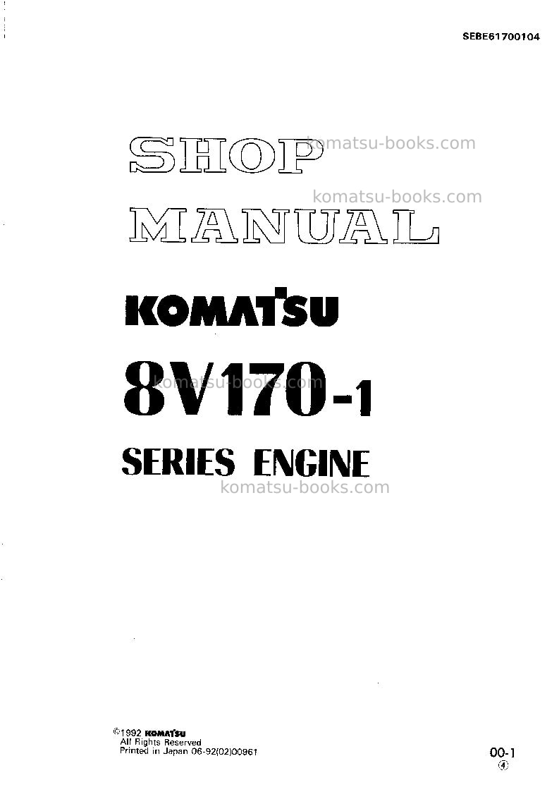 Komatsu sa8v170-1jpn Repair & maintenance cover
