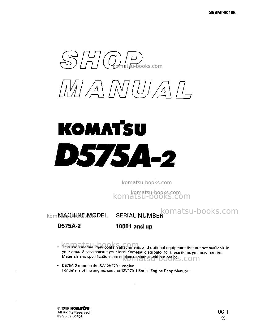 Komatsu d575a-2jpn Repair & maintenance cover
