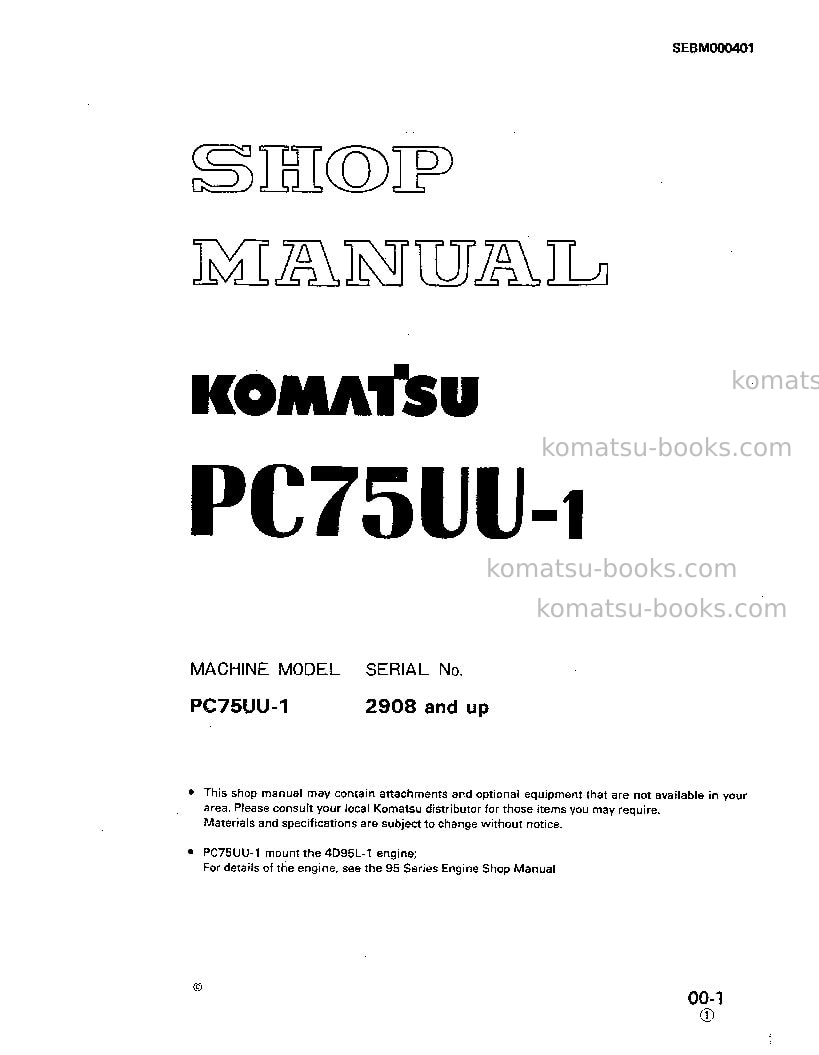 Komatsu pc75uu-1jpn Repair & maintenance cover Komatsu pc75uu-1jpn Repair & maintenance cover