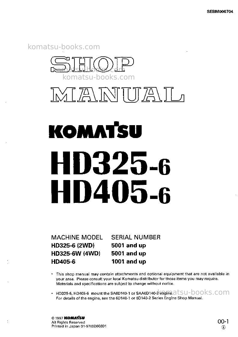 Komatsu hd325-6jpn Repair & maintenance cover Komatsu hd325-6jpn Repair & maintenance cover