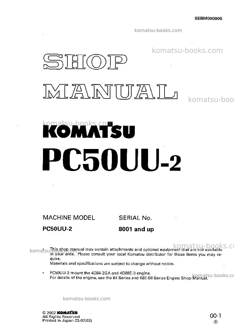 Komatsu pc50uu-2jpn Repair & maintenance cover Komatsu pc50uu-2jpn Repair & maintenance cover