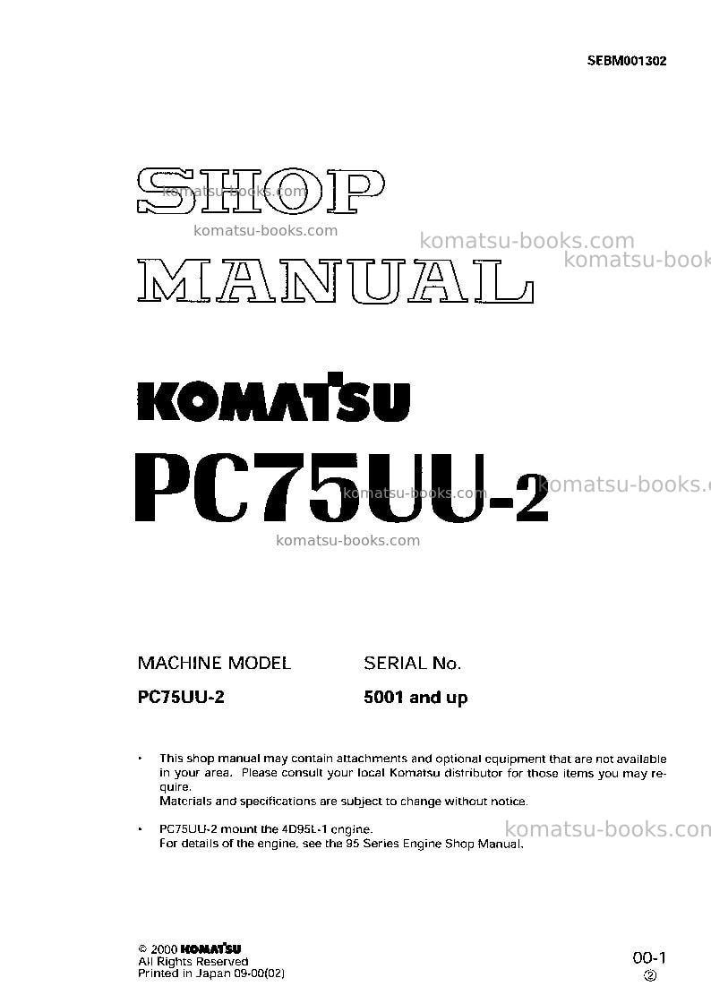 Komatsu pc75uu-2jpn Repair & maintenance cover Komatsu pc75uu-2jpn Repair & maintenance cover