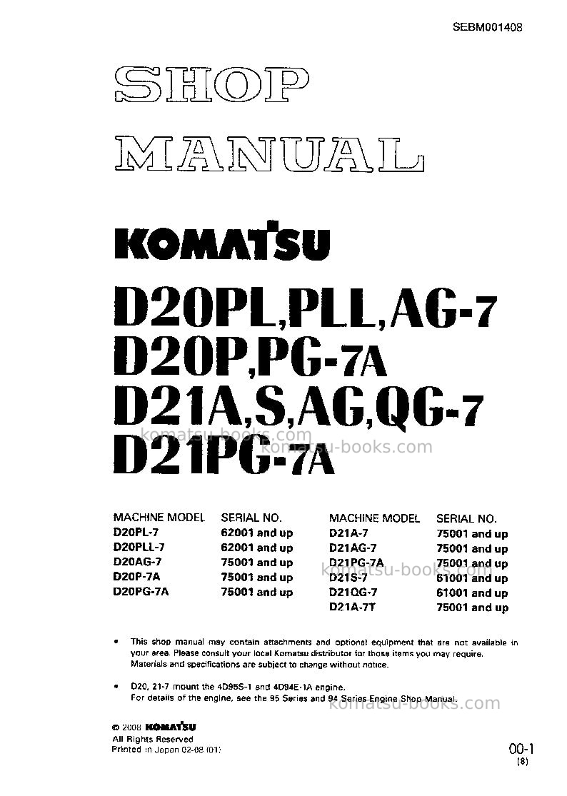 Komatsu d20pl-7jpn Repair & maintenance cover Komatsu d20pl-7jpn Repair & maintenance cover