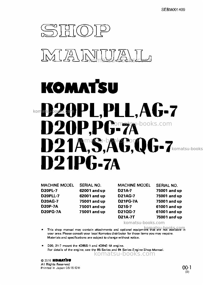 Komatsu d21p-7jpn-a, for japan Repair & maintenance cover Komatsu d21p-7jpn-a, for japan Repair & maintenance cover