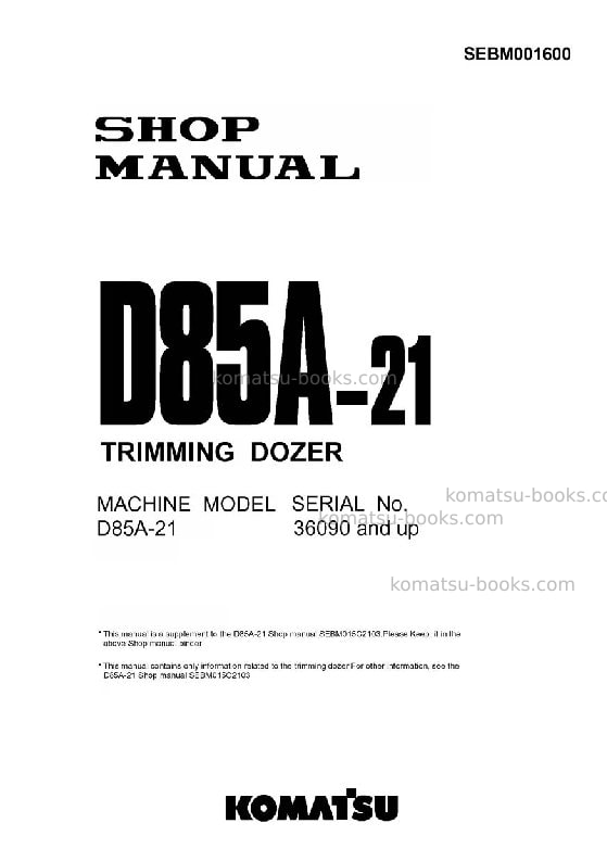 Komatsu d85a-21jpn-b Repair & maintenance cover