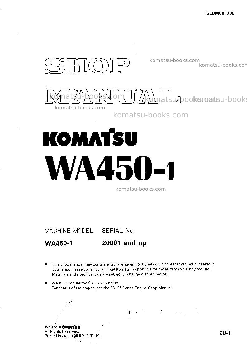Komatsu wa450-1jpn-1d, 1g Repair & maintenance cover
