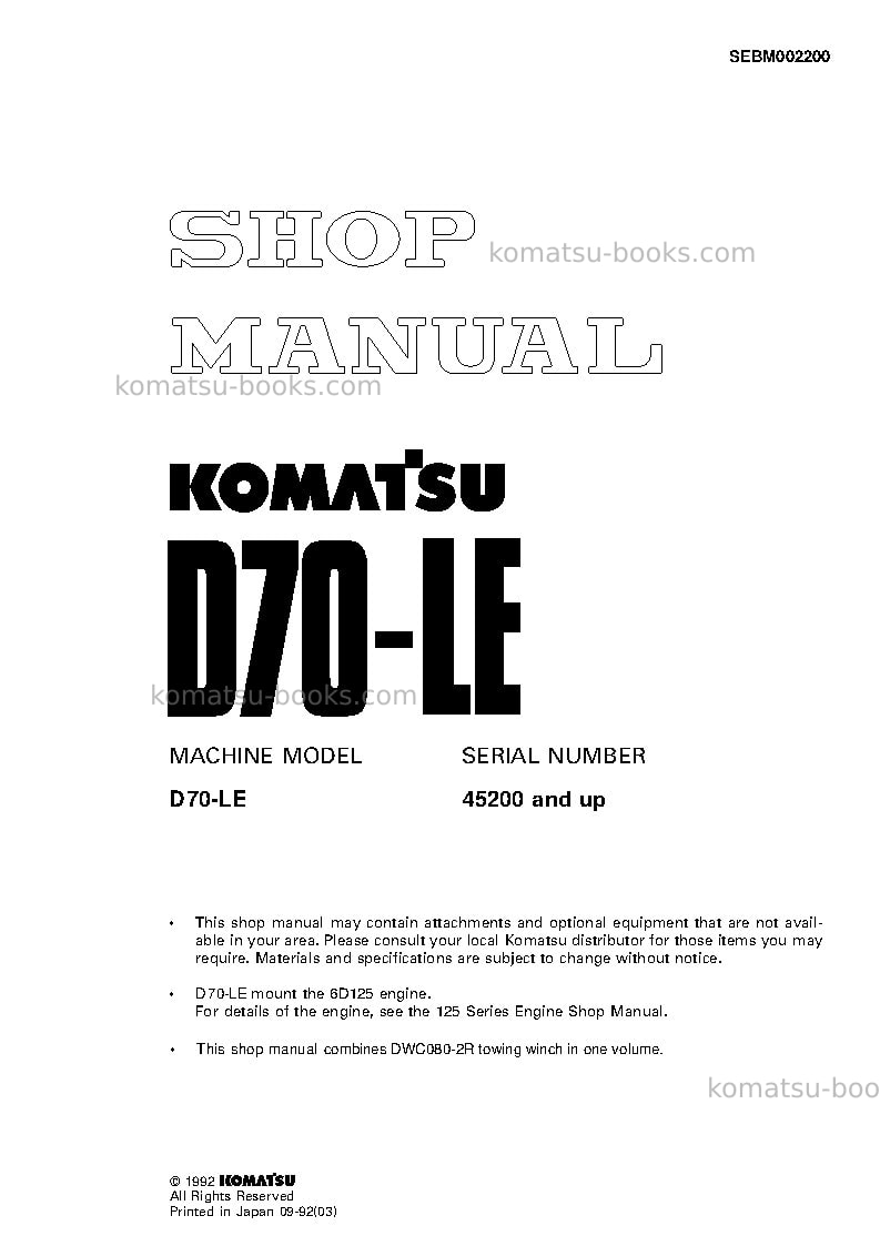 Komatsu d70le-8jpn Repair & maintenance cover Komatsu d70le-8jpn Repair & maintenance cover