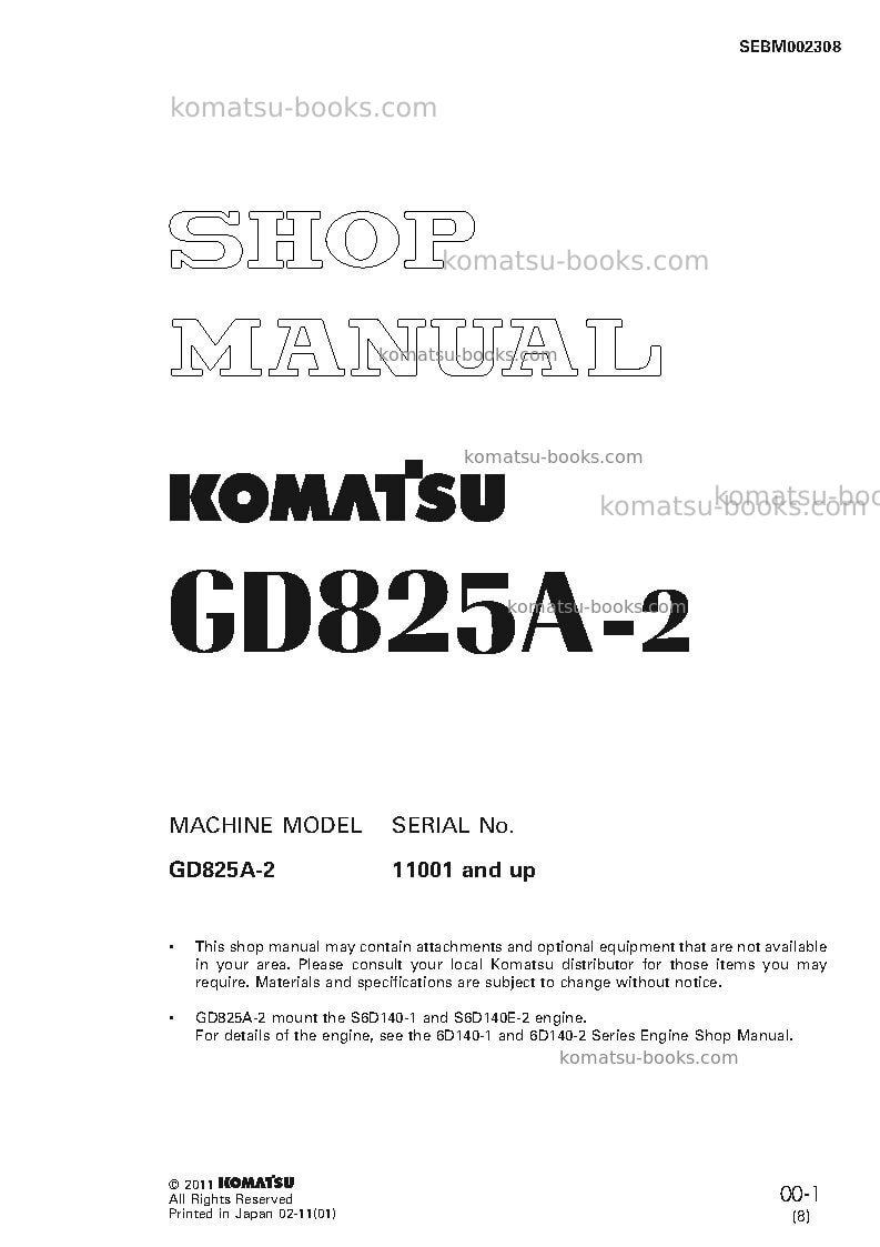 Komatsu gd825a-2jpn Repair & maintenance cover Komatsu gd825a-2jpn Repair & maintenance cover