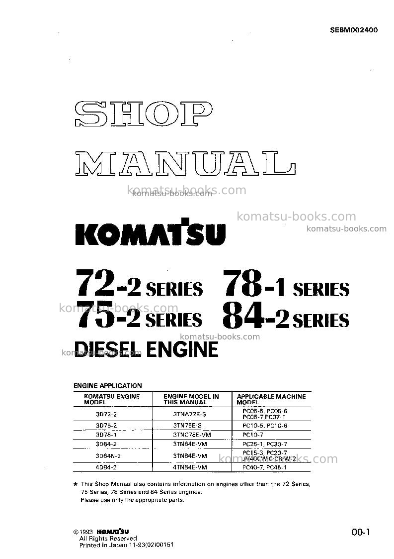 Komatsu 3d72-2jpn Repair & maintenance cover