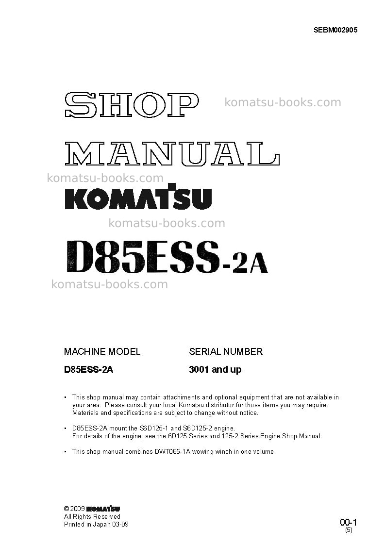 Komatsu d85ess-2jpn-a Ремонт и обслуживание обложка