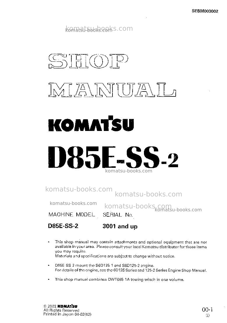 Komatsu d85ess-2jpn Repair & maintenance cover Komatsu d85ess-2jpn Repair & maintenance cover