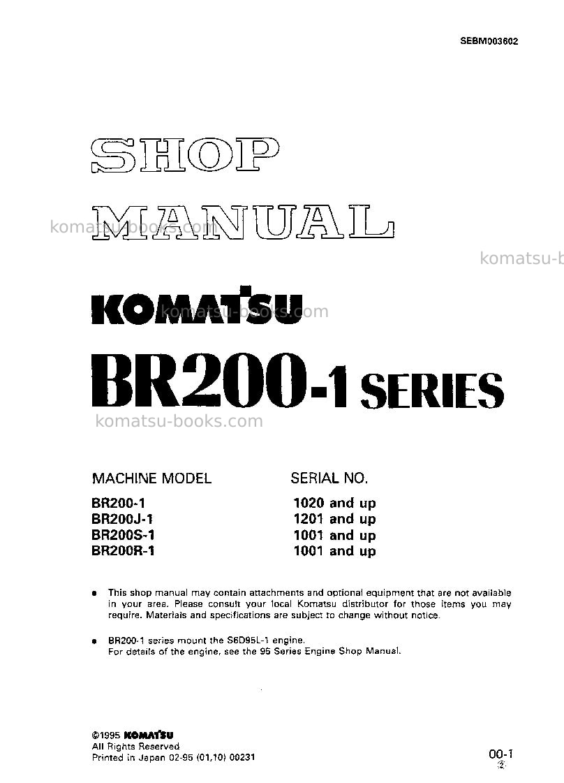 Komatsu br200-1jpn Repair & maintenance cover Komatsu br200-1jpn Repair & maintenance cover