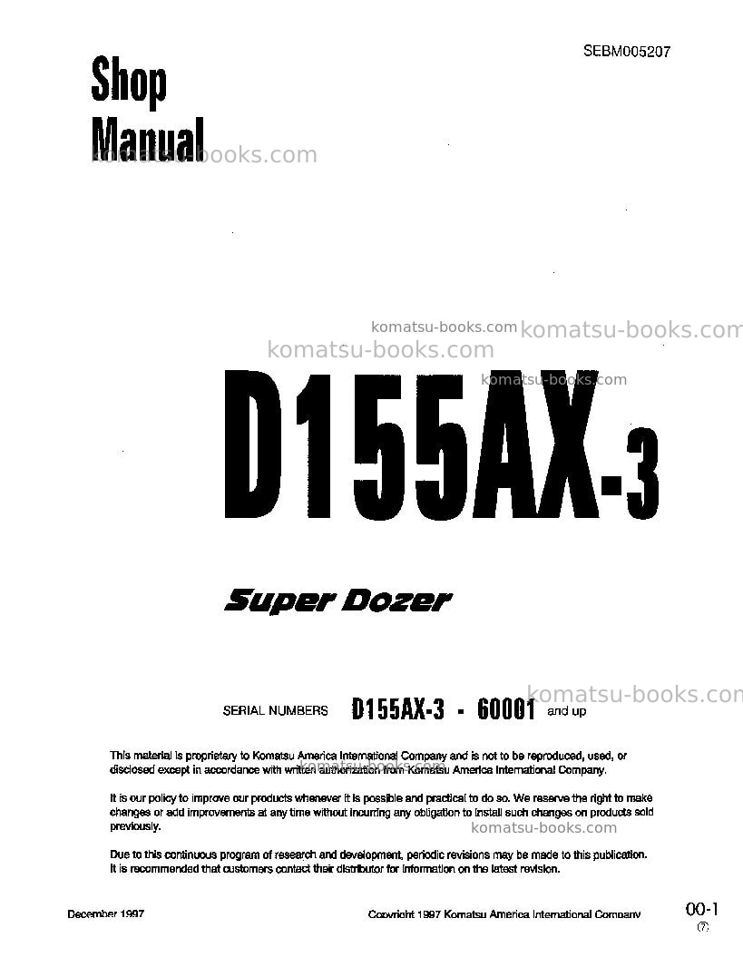Komatsu d155ax-3jpn Repair & maintenance cover