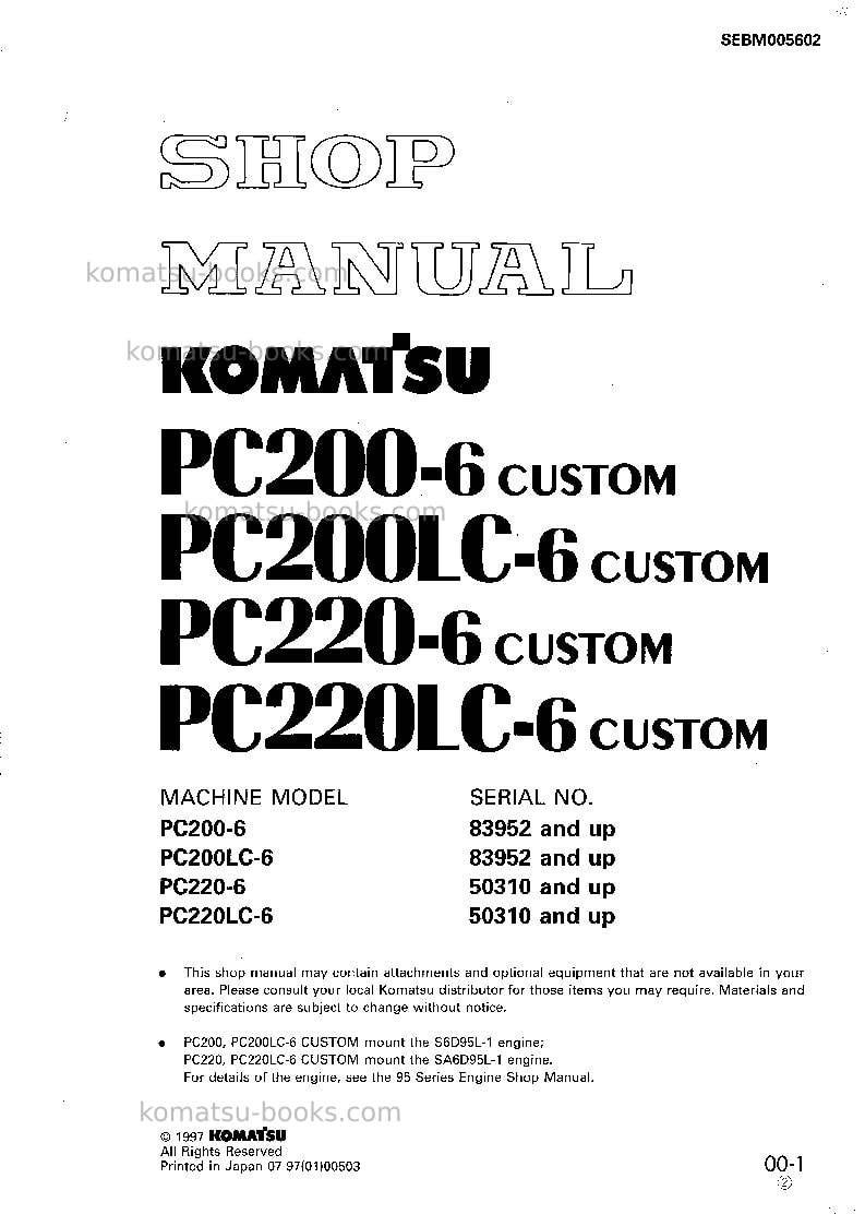 Komatsu pc200-6jpn-custom Repair & maintenance cover Komatsu pc200-6jpn-custom Repair & maintenance cover