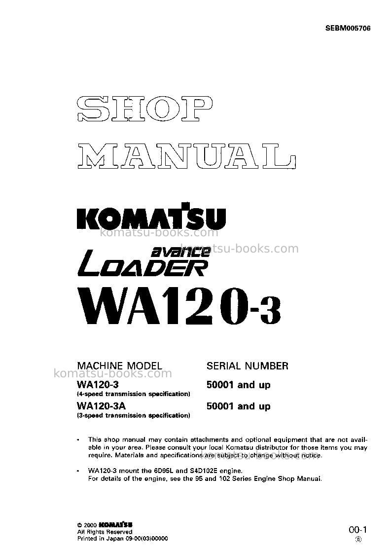 Komatsu wa120-3jpn-3-speed t/mission Repair & maintenance cover