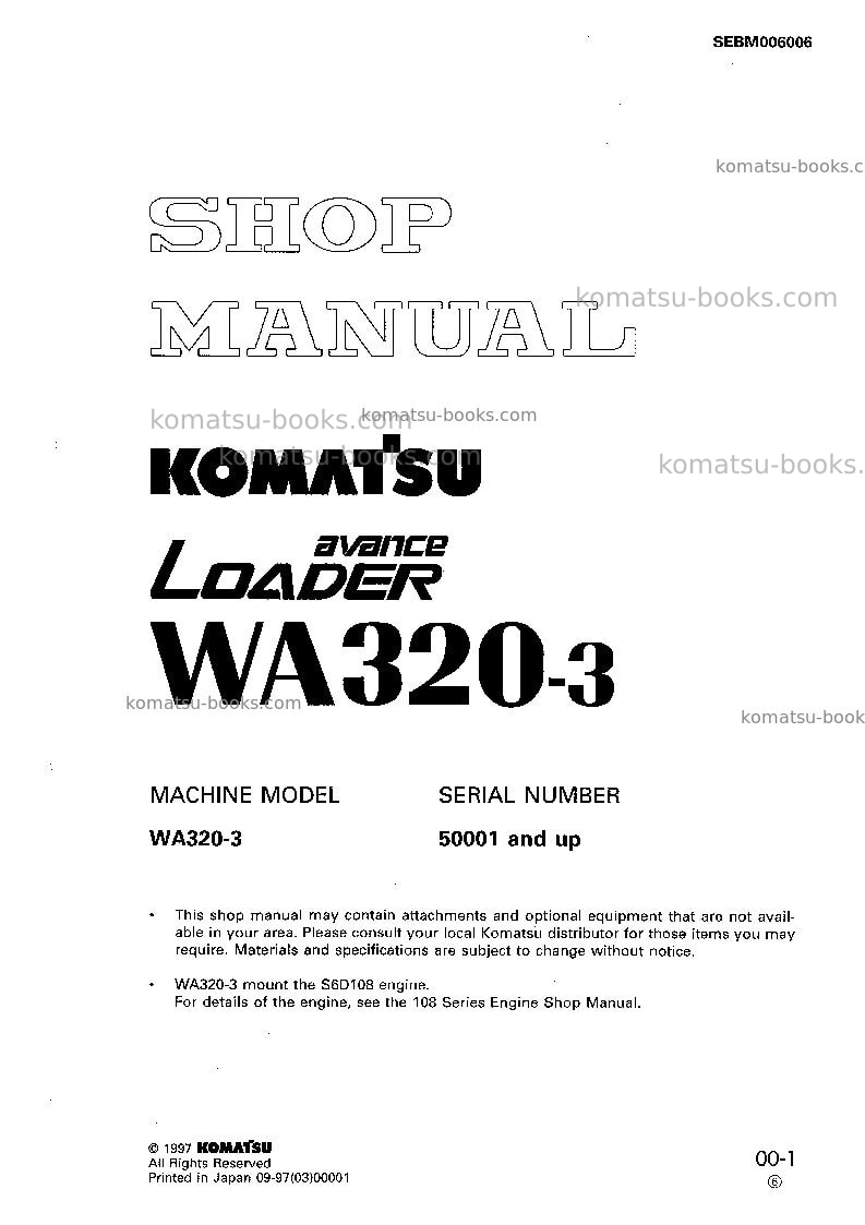 Komatsu wa320-3jpn Repair & maintenance cover Komatsu wa320-3jpn Repair & maintenance cover