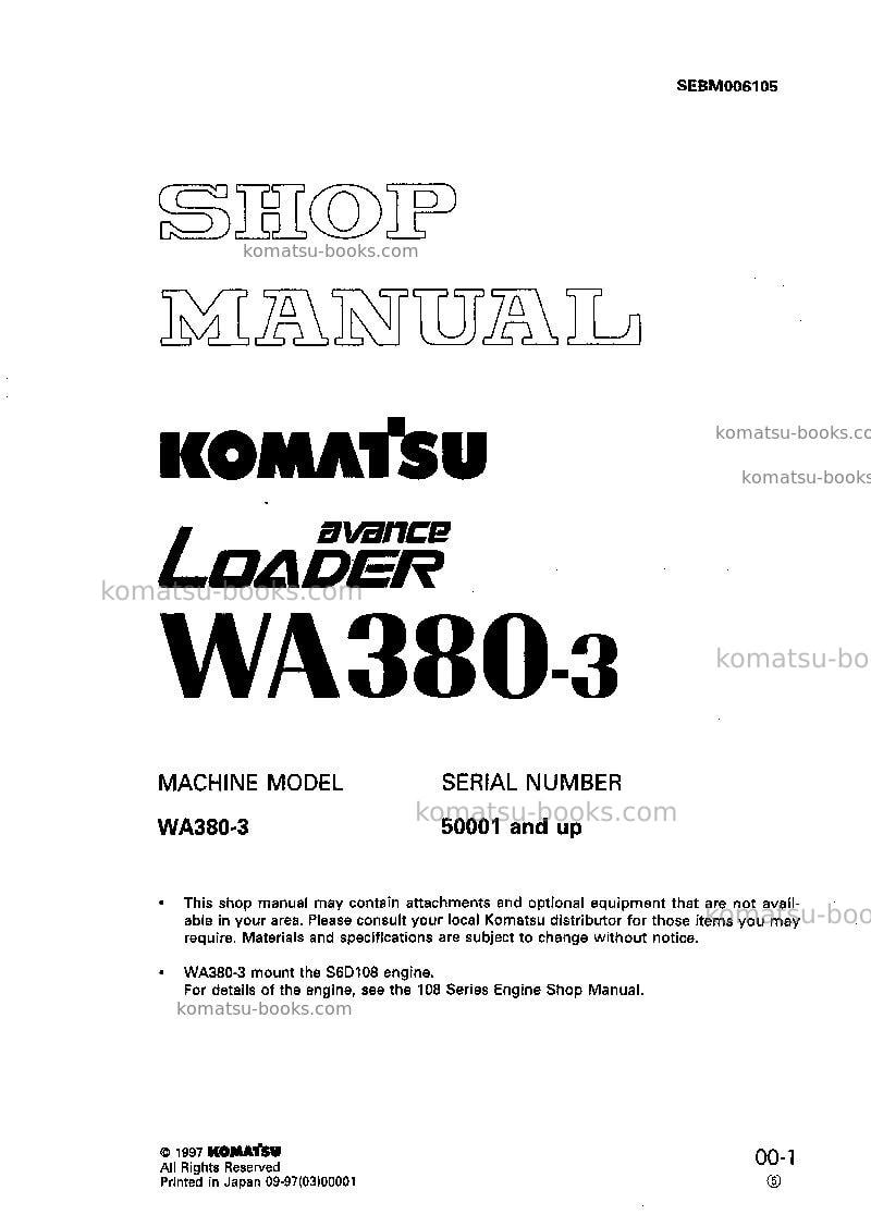 Komatsu wa380-3jpn Repair & maintenance cover