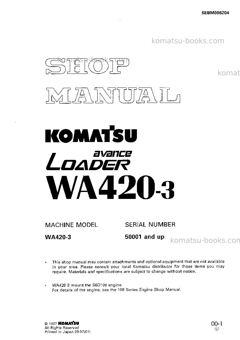 Komatsu wa420-3jpn--30c degree for cis Repair & maintenance cover
