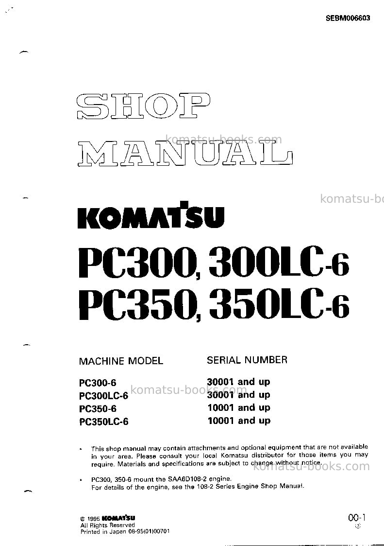 Komatsu pc300-6jpn Repair & maintenance cover Komatsu pc300-6jpn Repair & maintenance cover