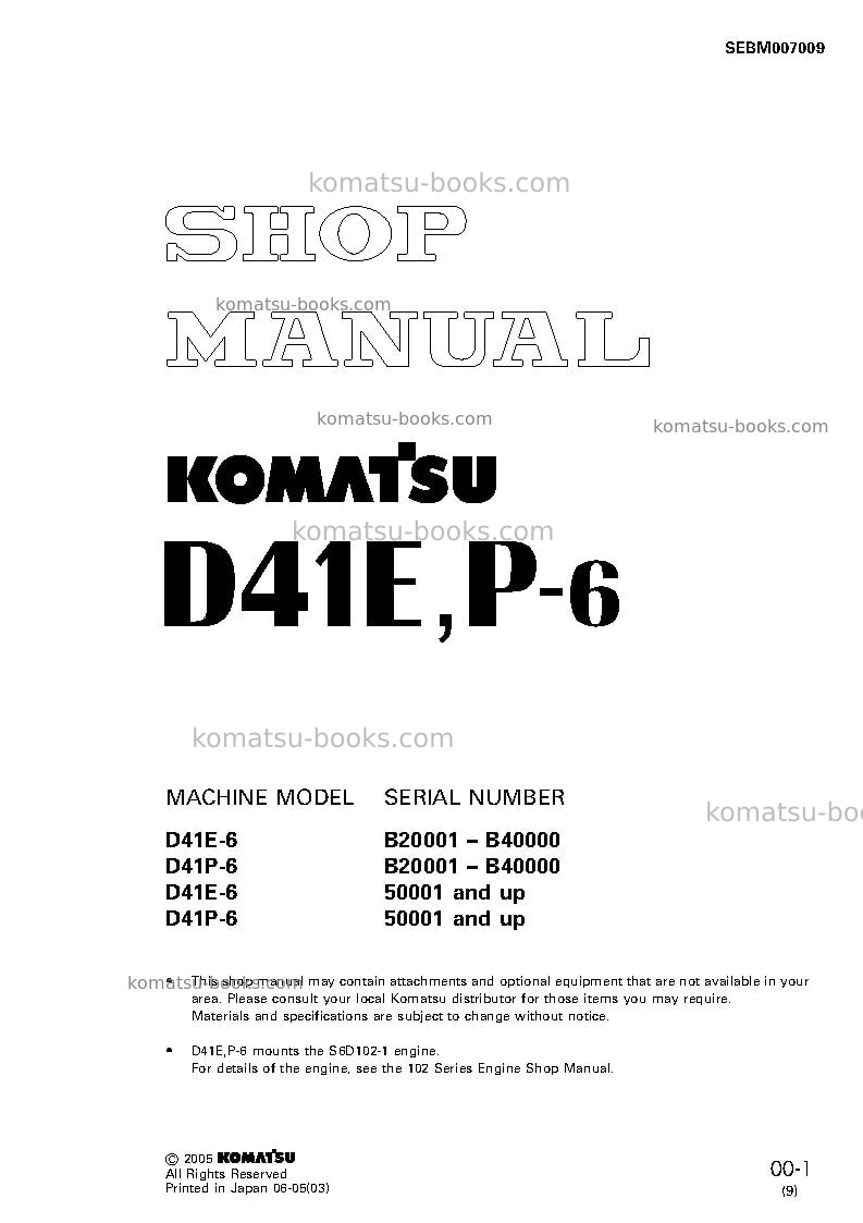 Komatsu d41e-6bra Repair & maintenance cover