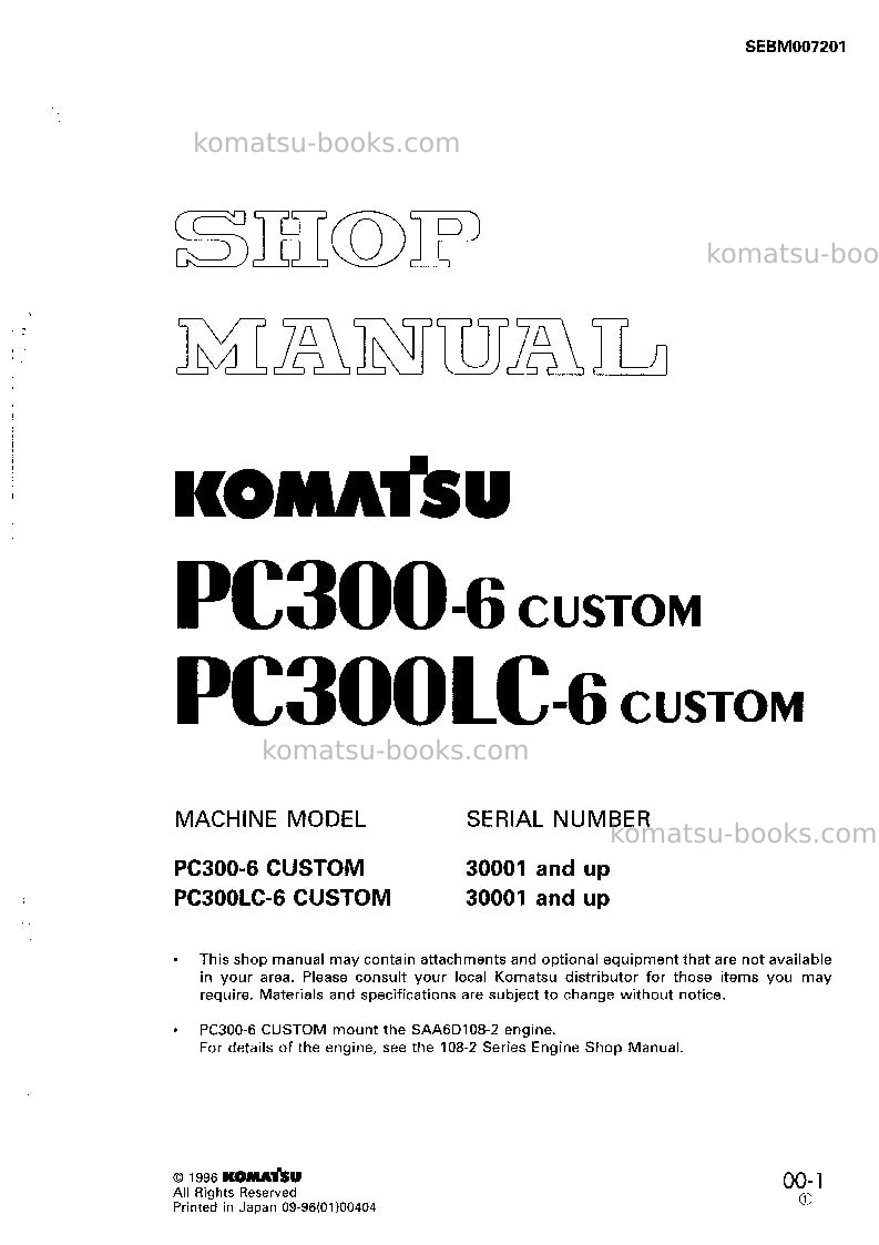Komatsu pc300lc-6jpn-custom Repair & maintenance cover