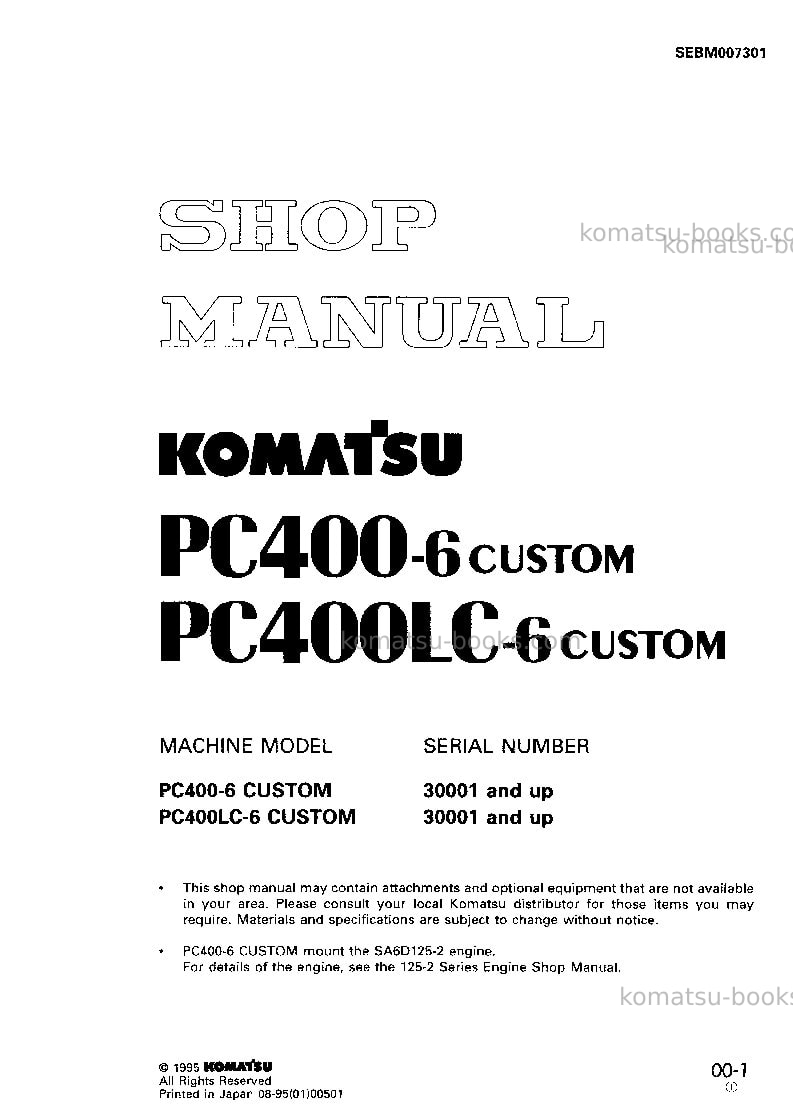 Komatsu pc400lc-6jpn-custom Repair & maintenance cover Komatsu pc400lc-6jpn-custom Repair & maintenance cover