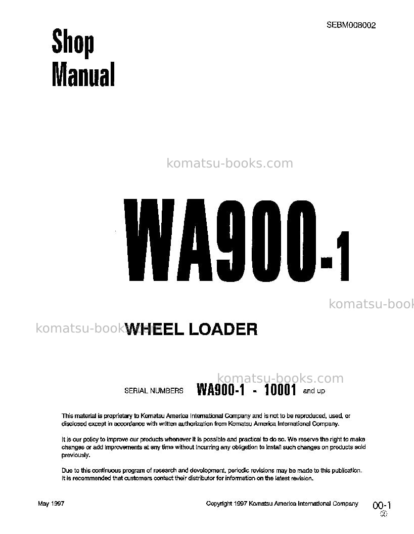 Komatsu wa900-1usa-l Repair & maintenance cover