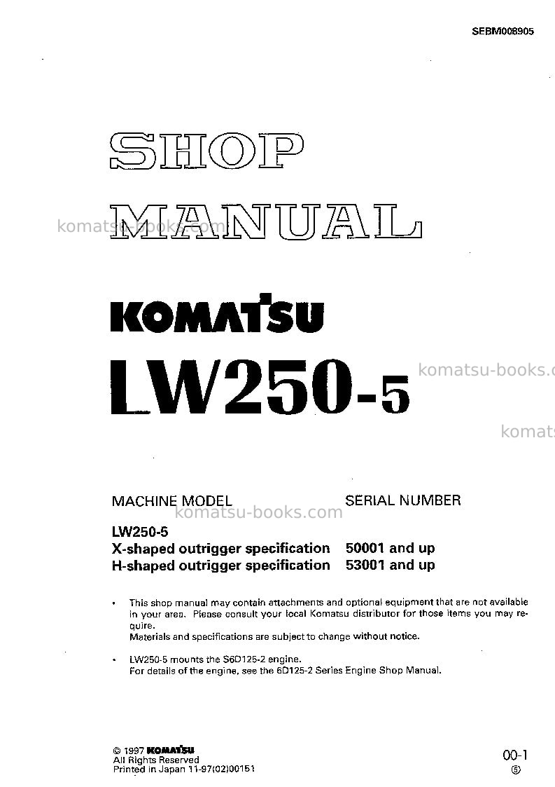 Komatsu lw250-5jpn-h-type Repair & maintenance cover