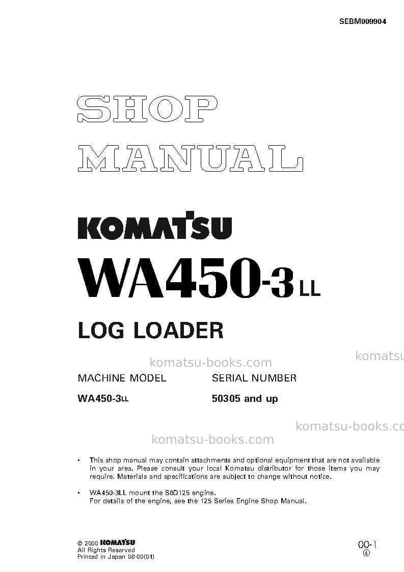 Komatsu wa450-3jpn-ll Repair & maintenance cover