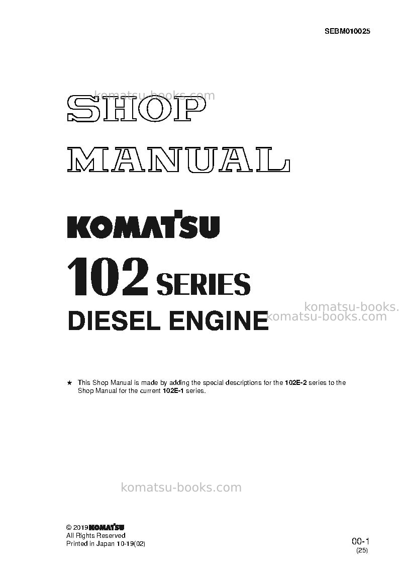 Komatsu 4d102e-2jpn Repair & maintenance cover