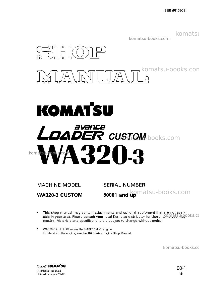 Komatsu wa320-3jpn-custom Repair & maintenance cover Komatsu wa320-3jpn-custom Repair & maintenance cover