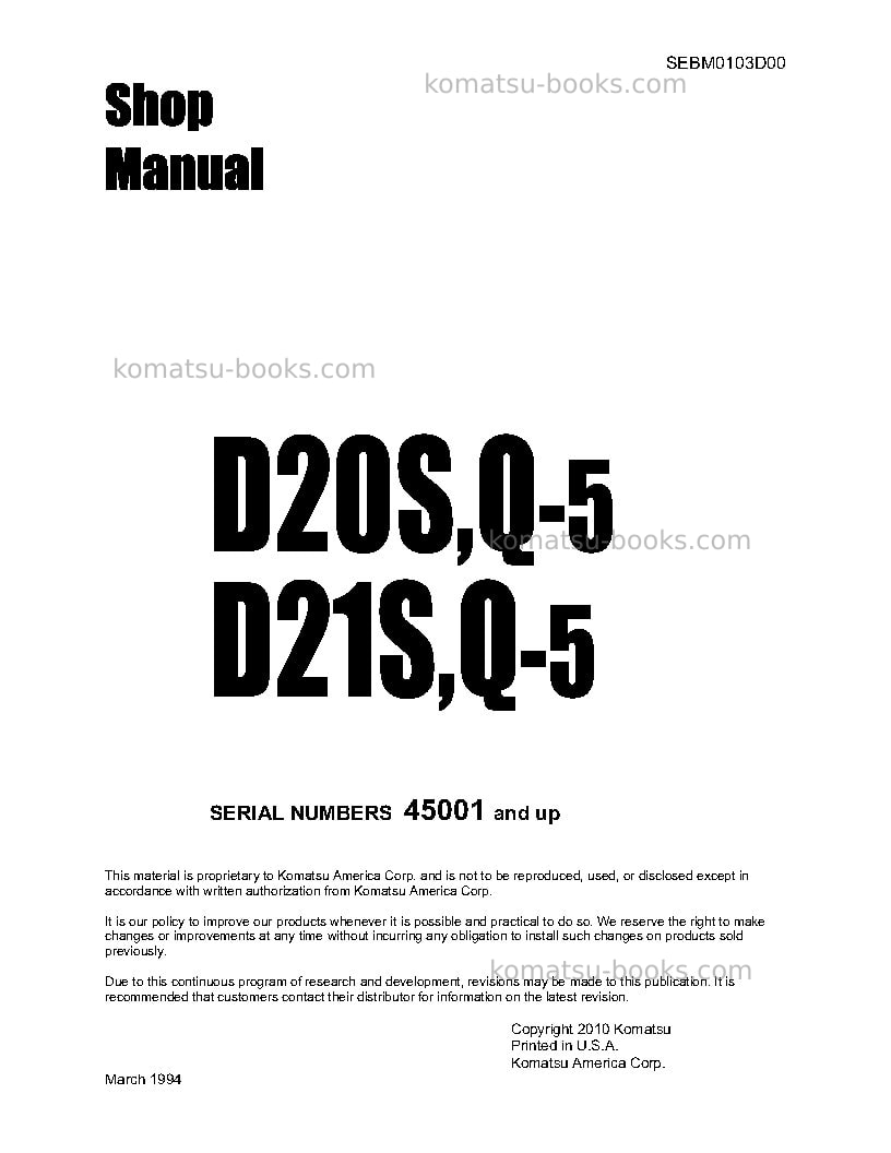 Komatsu d21q-5jpn Repair & maintenance cover Komatsu d21q-5jpn Repair & maintenance cover