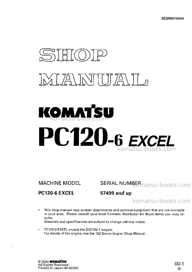 Komatsu pc120-6jpn-excel Repair & maintenance cover Komatsu pc120-6jpn-excel Repair & maintenance cover