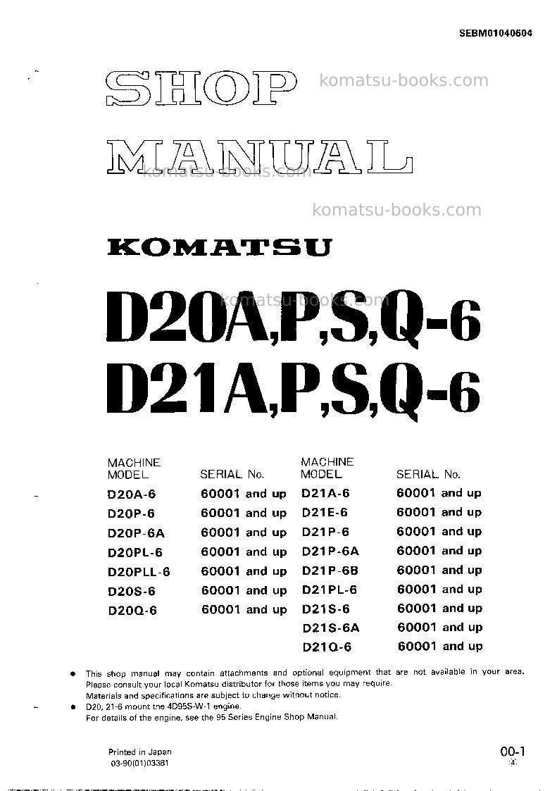 Komatsu d20pl-6jpn Repair & maintenance cover Komatsu d20pl-6jpn Repair & maintenance cover