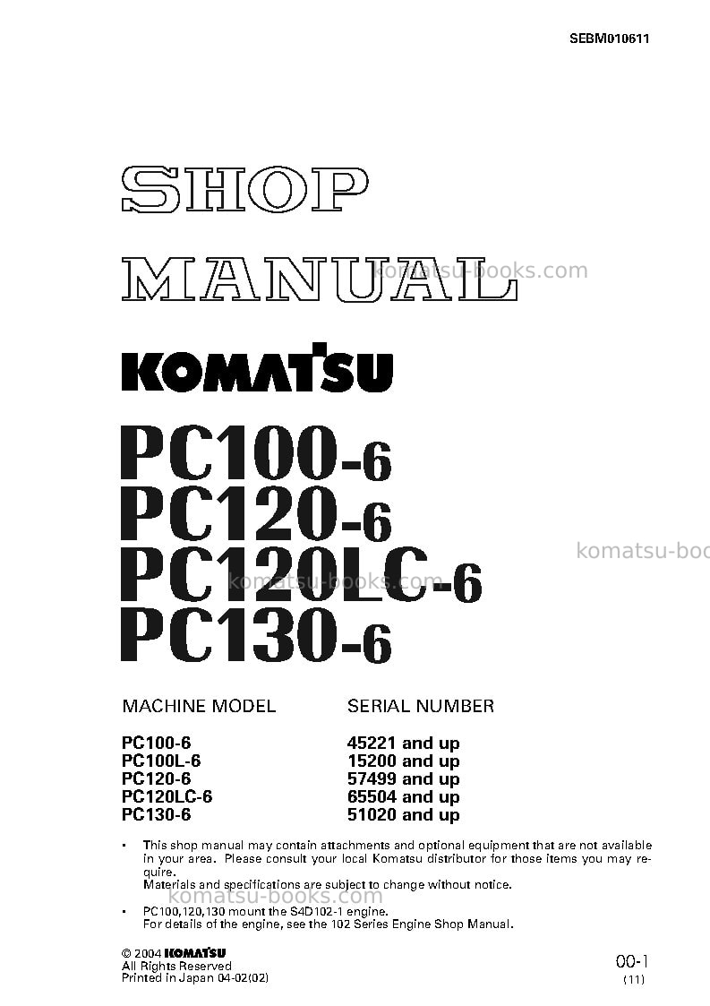 Komatsu pc100-6jpn Repair & maintenance cover Komatsu pc100-6jpn Repair & maintenance cover