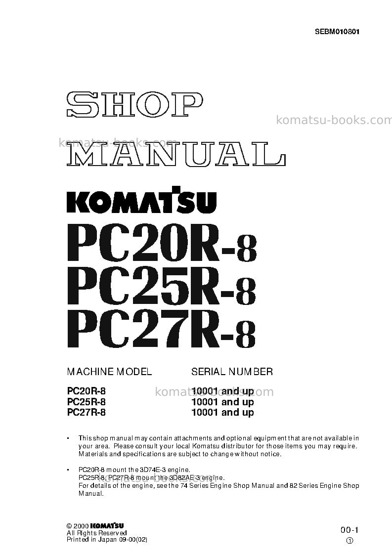 Komatsu pc27r-8jpn Repair & maintenance cover Komatsu pc27r-8jpn Repair & maintenance cover