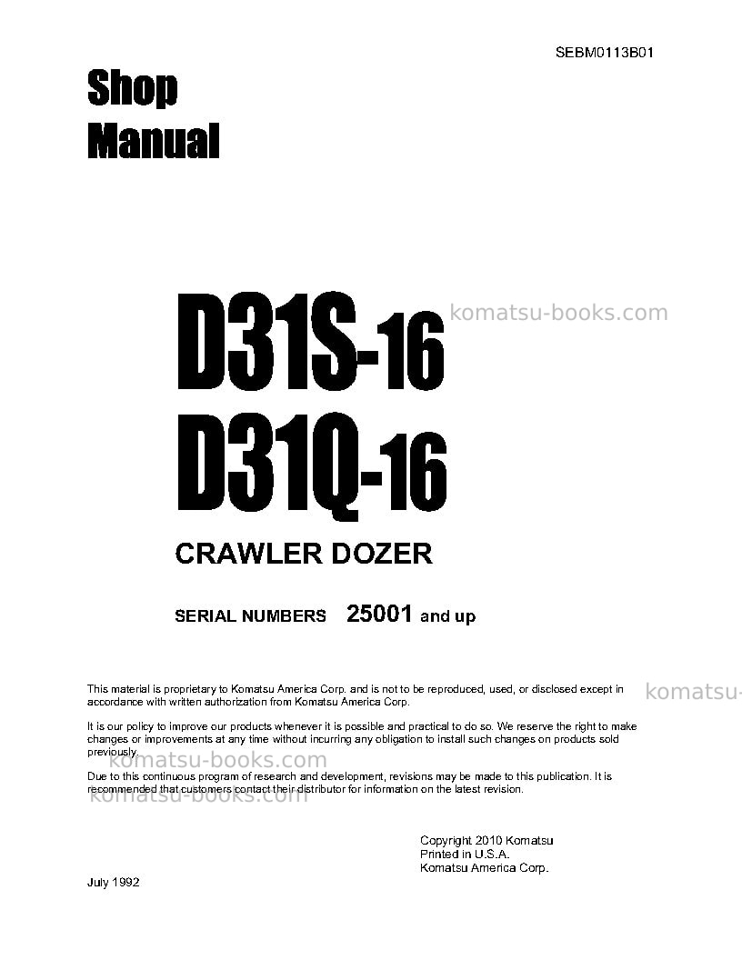 Komatsu d31q-16jpn Repair & maintenance cover