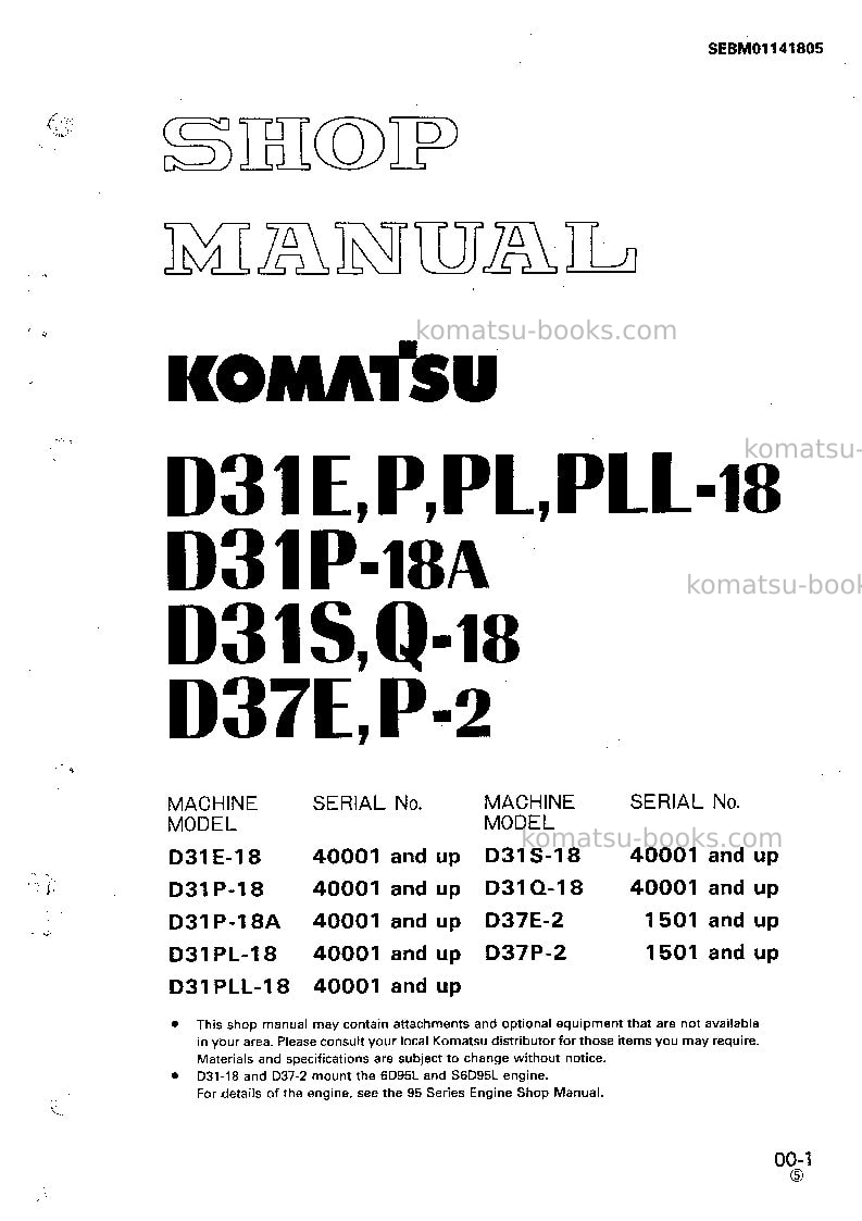 Komatsu d37e-2jpn Repair & maintenance cover