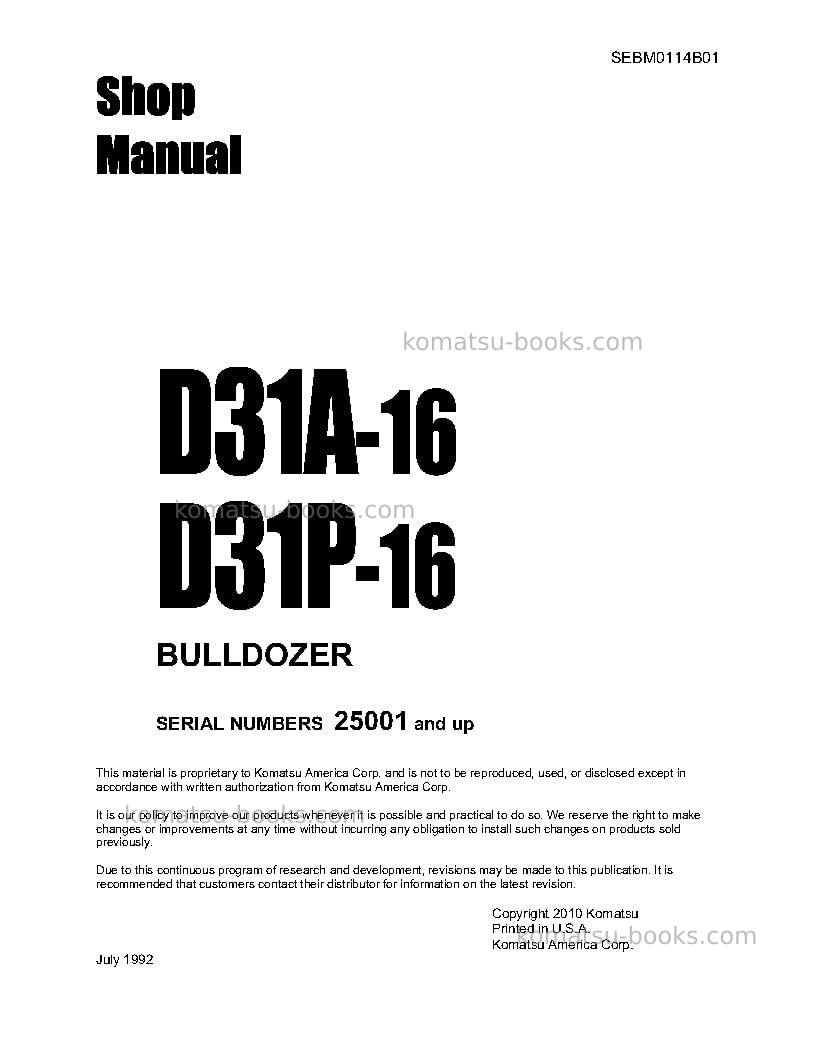 Komatsu d31p-16jpn Repair & maintenance cover Komatsu d31p-16jpn Repair & maintenance cover