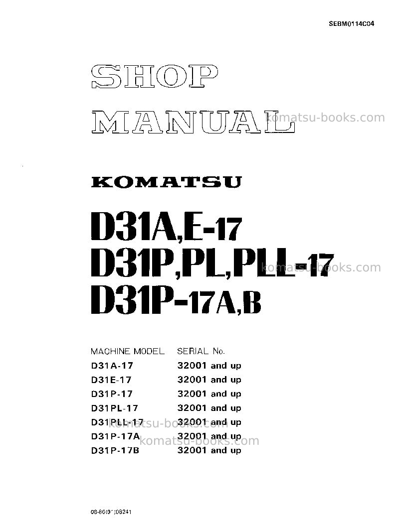 Komatsu d31a-17jpn Repair & maintenance cover Komatsu d31a-17jpn Repair & maintenance cover