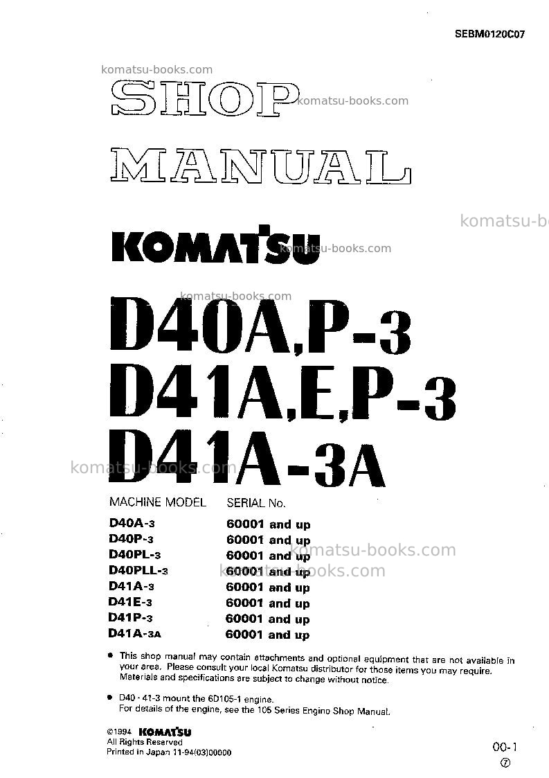Komatsu d40pll-3jpn Repair & maintenance cover Komatsu d40pll-3jpn Repair & maintenance cover