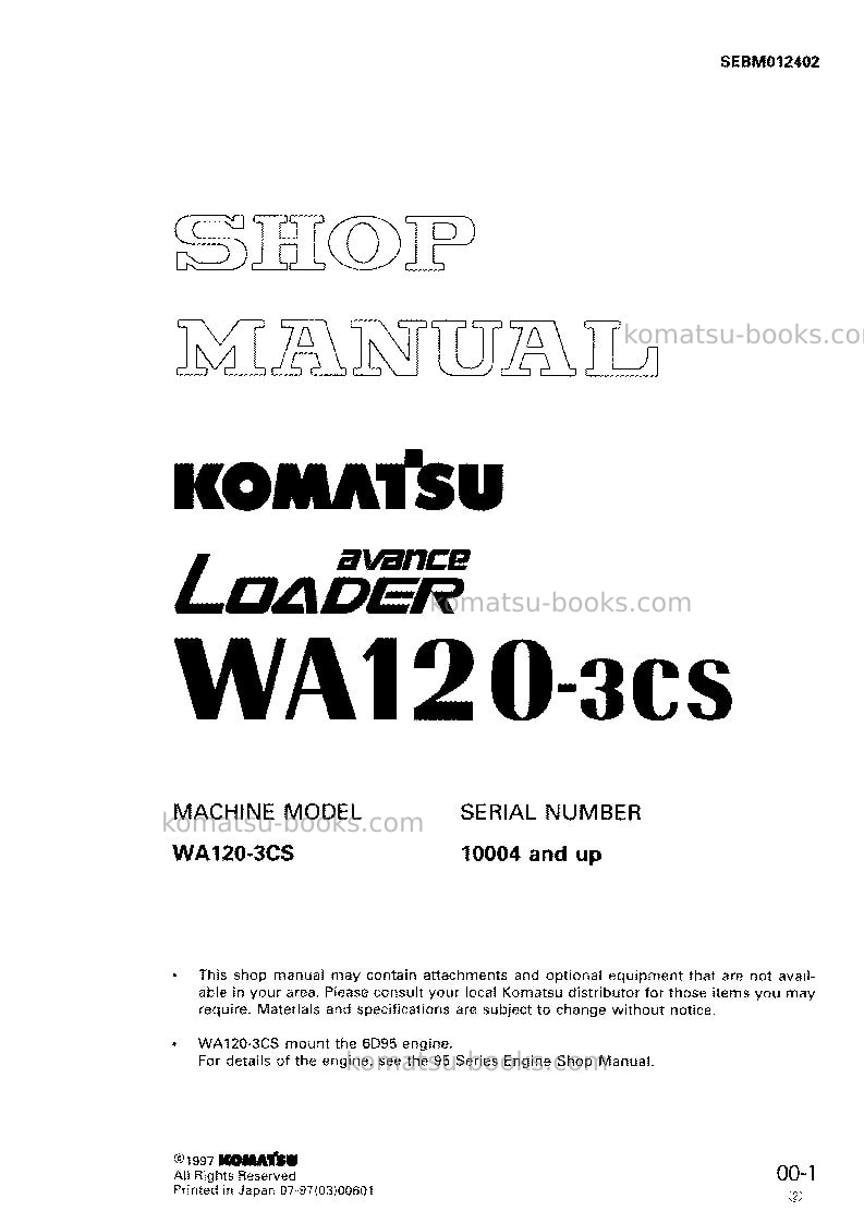 Komatsu wa120-3jpn-for indonesia Repair & maintenance cover